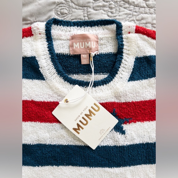 NWT Show Me Your MuMu Go To Sweater Red White Blue Star Spangled Size M - Picture 7 of 10